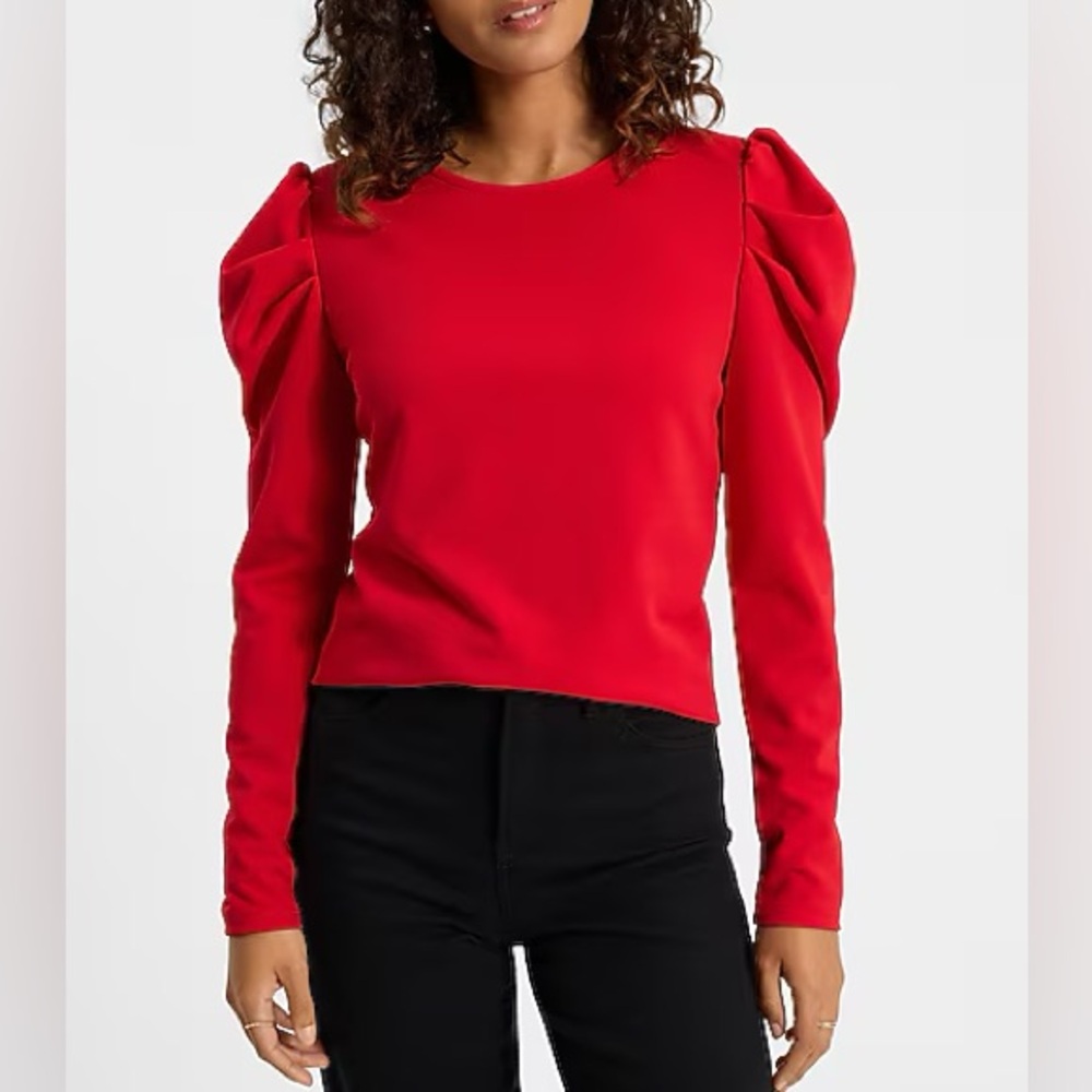 Express Red Puff Sleeve Top - Picture 3 of 7